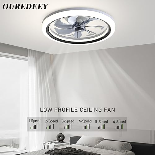 Miniatura 10 de Ventiladores de techo de 20 pulgadas con luces, ventilador de techo de perfil bajo con luz, 6 velocidades de viento regulables, ventilador de techo