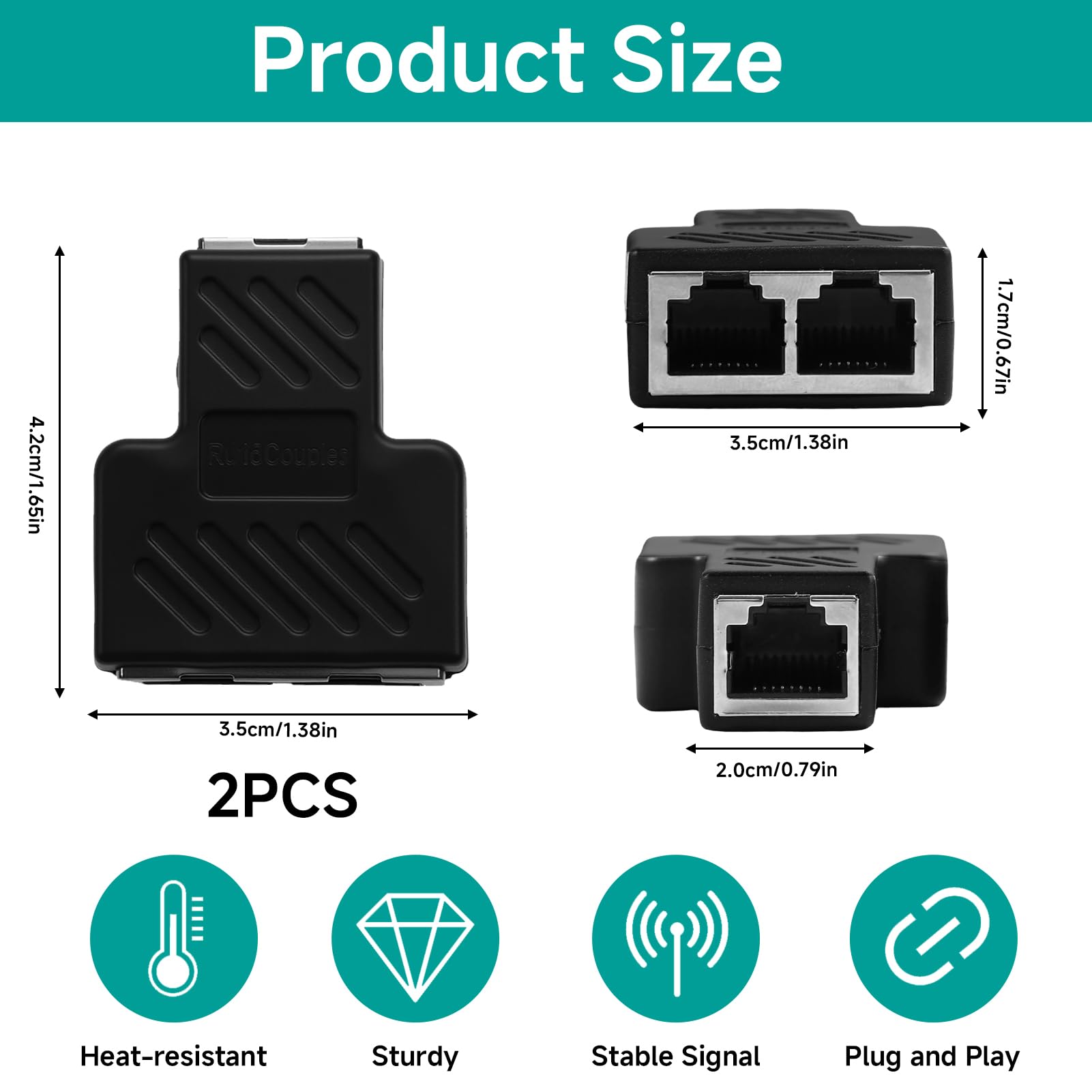 2 Piezas Empalme RJ45 1 a 2, Duplicador Ethernet Splitter Sin Corriente Divisor RJ45 para Cables Cat5 5e 6 7 8, Duplicador RJ45 para Computadora Enrutador, Ladron Ethernet 100Mbps Conectar y Usar — view 6
