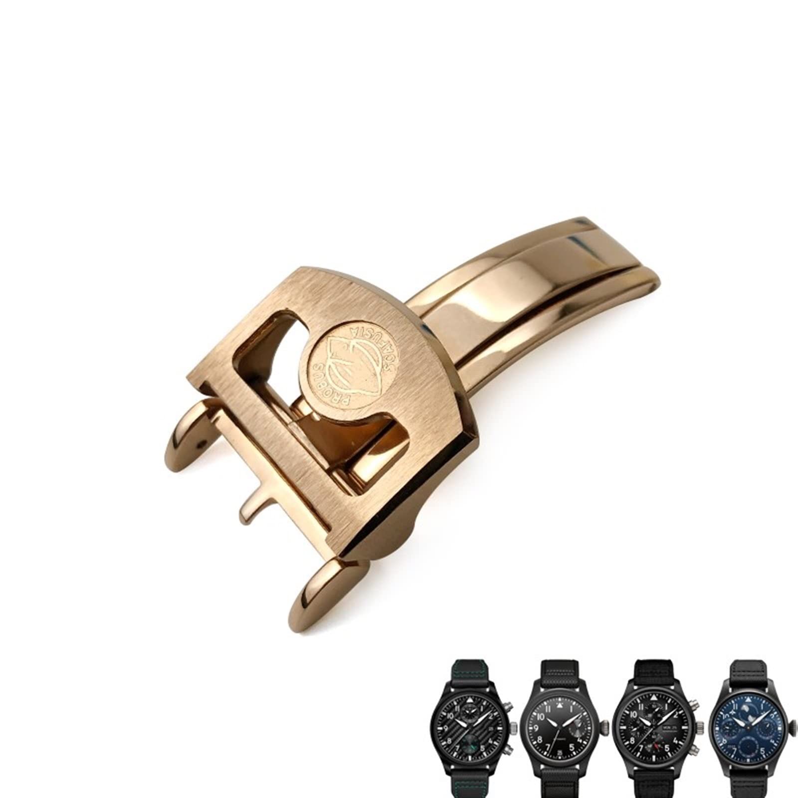 Hebilla para IWC Pilot de 18mm: cierre plegable de acero oro rosa 8