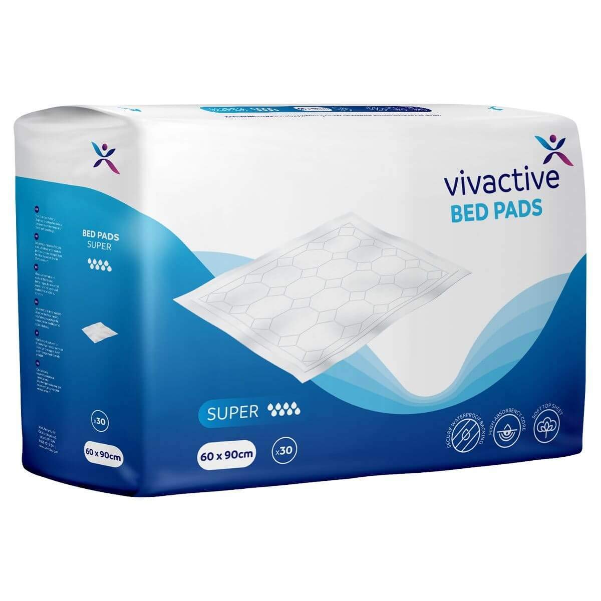 Vivactive - Juego de 30 almohadillas para cama (60 x 90 cm, 1500 ml)