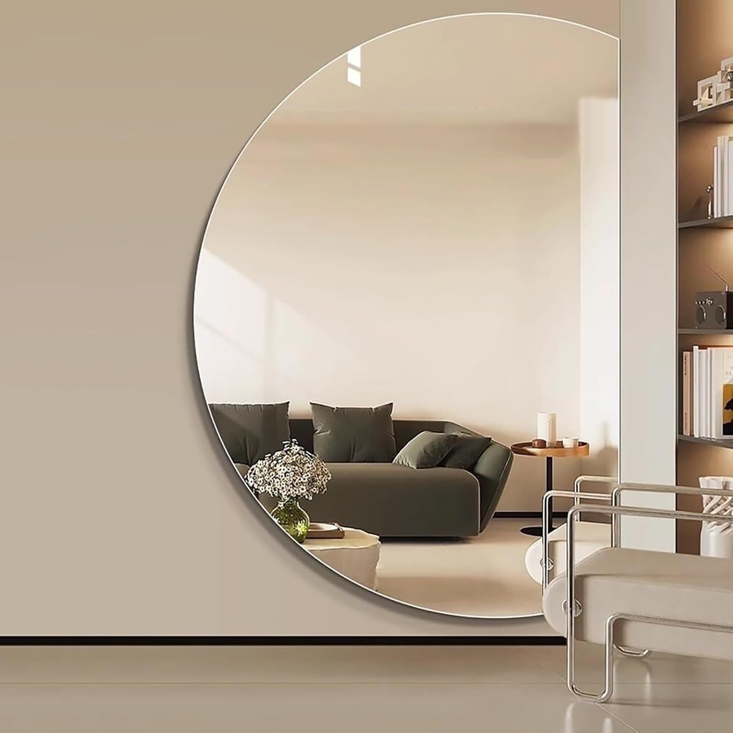 Modern Smart Bathroom Mirror, Wall-Mounted Anti-Fog Makeup Mirror, 3 Colors Light Half Moon Backlit Full Length Mirror, for Living Room, Home Decoration 25 * 36inch(Right Cut,84x120cm)