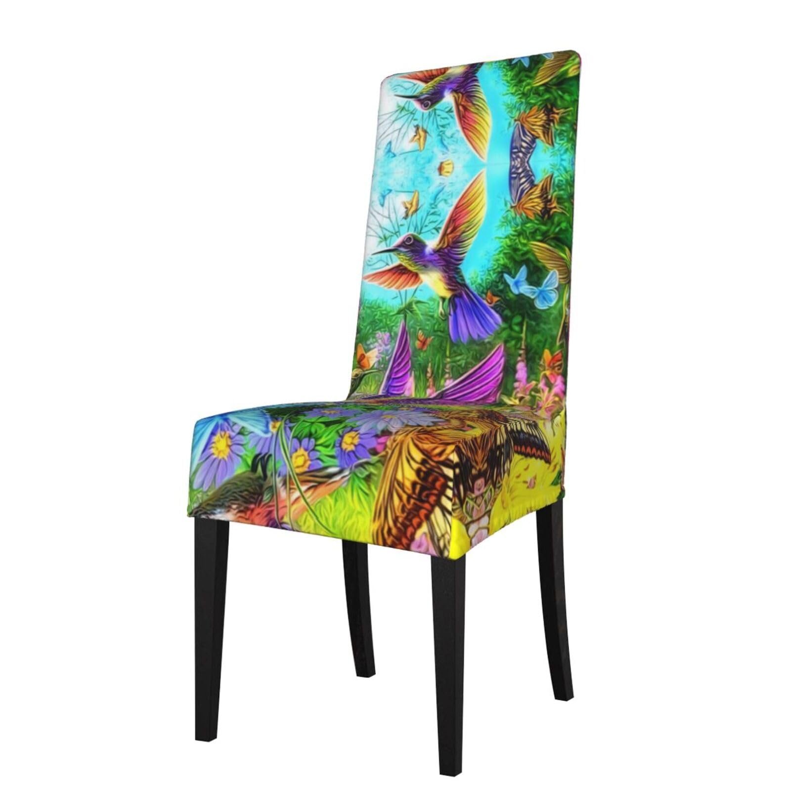 YYHHAOFA Spring Floral Butterfly Hummingbird Prints Protection Cover for Dining Chair - Stretch Slipcovers, Easy Refresh for Your Dining Room & Event Decor