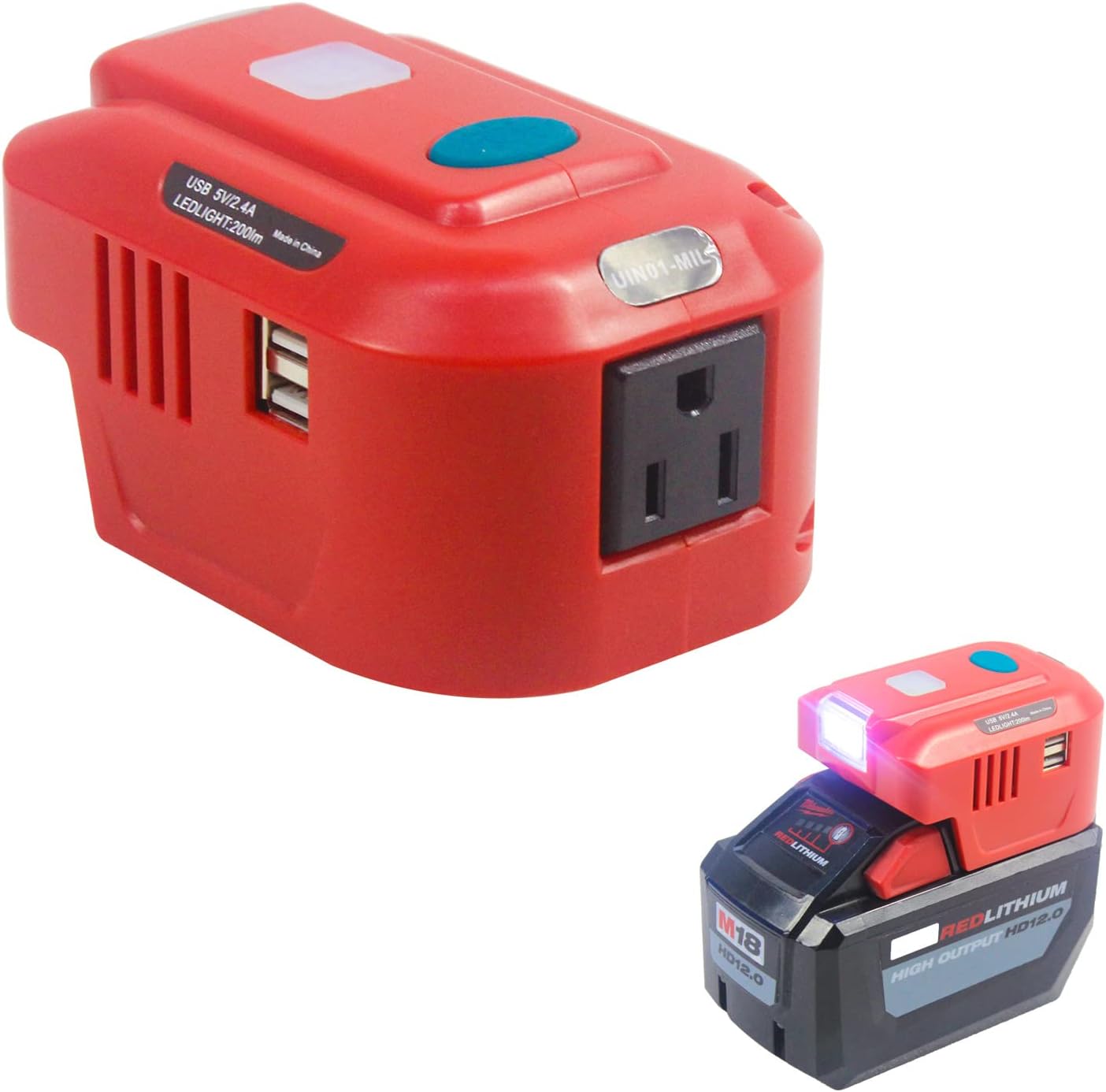 Fiihio 150W Portable Power Inverter Compatible with Milwaukee 18V Lithium Battery