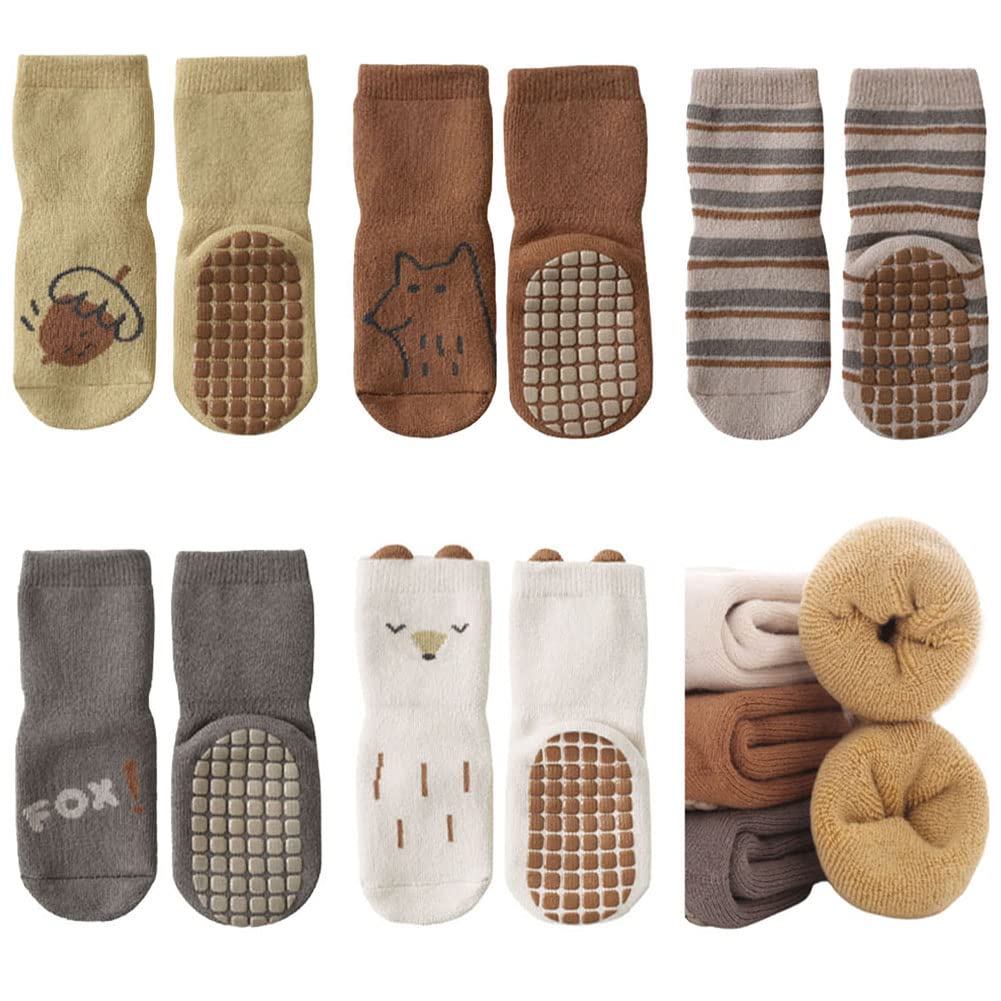 Fedmois Fox 5 Pairs Baby Kids Cozy Warm Winter Socks Anti-Slip Infant Toddler Thermal Crew Socks, 3-5 Years