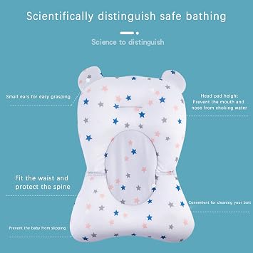 Baby Bathtub Seat Cushion, Adjustable Non-Slip Newborn Infant Bath Support Seat Pad, Floating Bath Tub Pillow for Babies 0-12 Months (Green Bear)