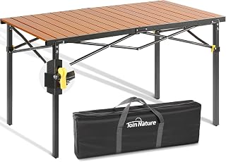 JoinNature 46.4" Large Folding Camping Table - Heavy Duty Aluminum Roll-Top, 220lbs Capacity, Portable for 2-6 People, BBQ Tailgating Backyard