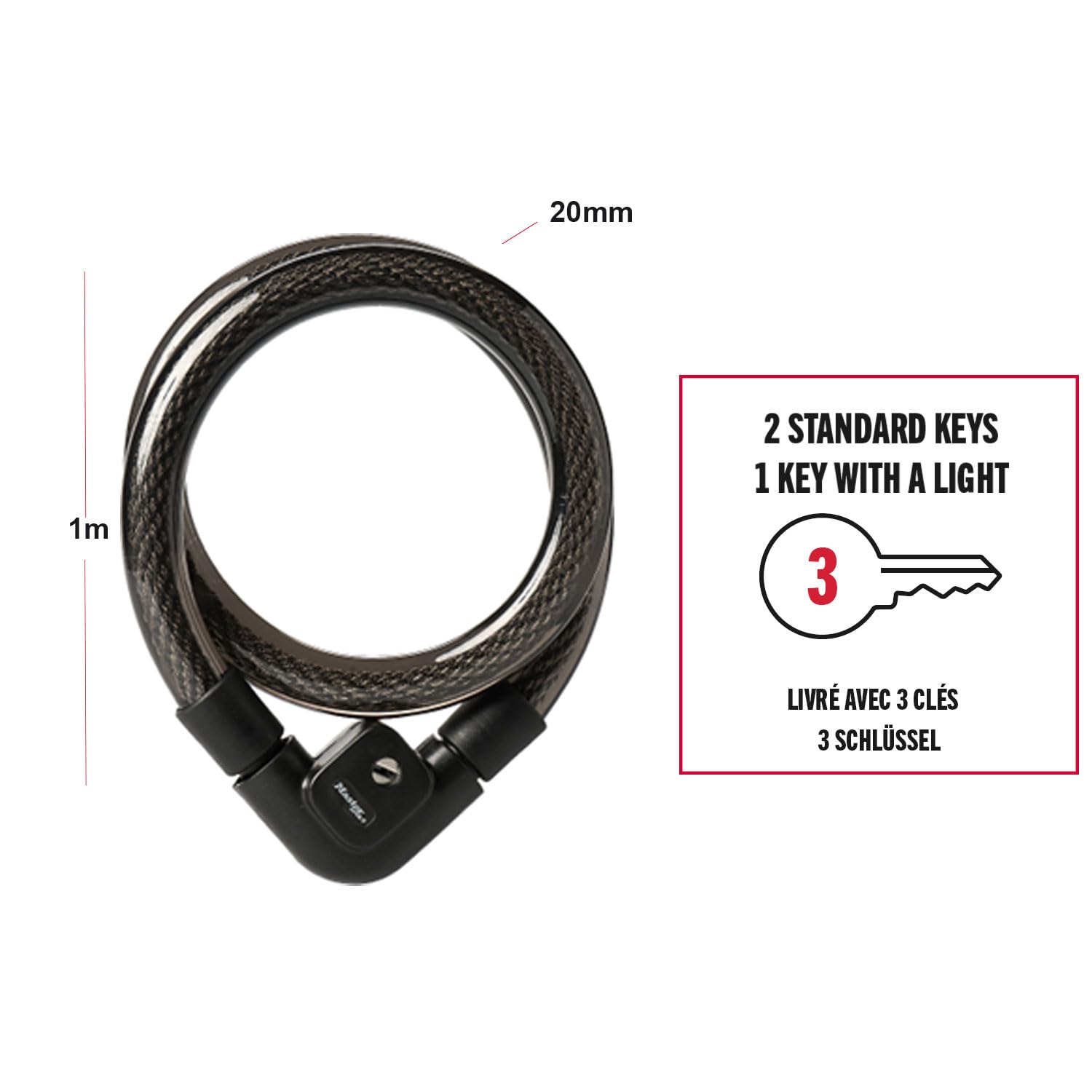Master Lock 8284EURDPRO – linka zabezpieczająca z zamkiem na klucz, pleciona stalowa 1 m, idealna do zabezpieczania motocykli i rowerów, kolor czarny