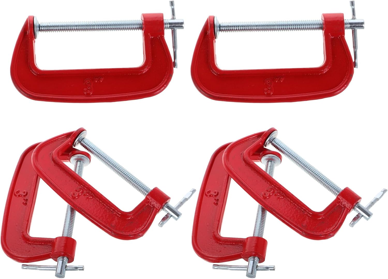 6pcs 3-inch Red Metal C-clamps Set, 77mm Jaw Opening Mini Welding and Woodworking Clamps for Assembly and Building Tasks