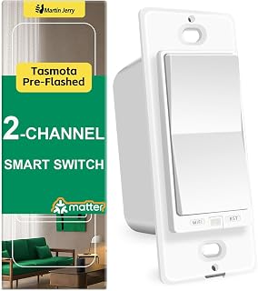 Matter Smart Switch homkit by Martin Jerry, tasmota preflashed on This ESP32 chip 2 Channel WiFi Smart Light Switch for Your Smart Home, Support Both MQTT and Matter, 1-Pack
