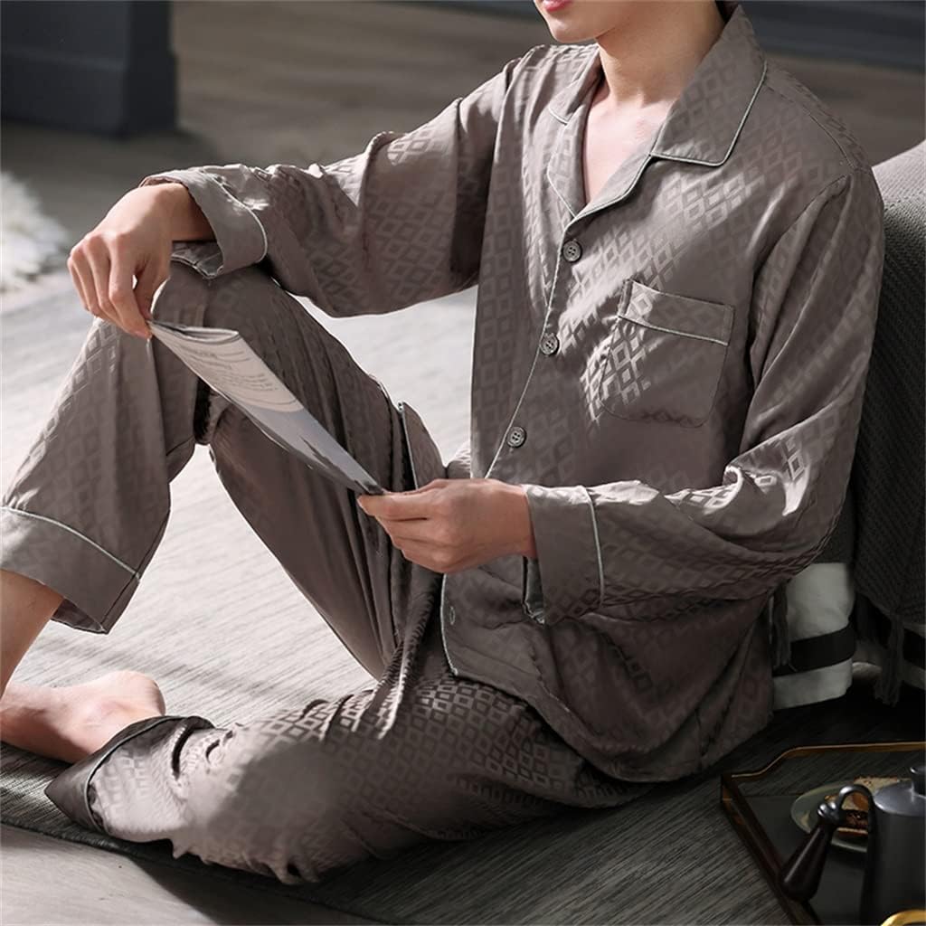 Pajamas men's spring and autumn long-sleeved silk ice homewear suit