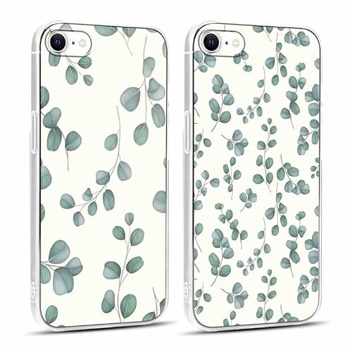 2 Pezzi Trasparente Cover per iPhone 2022 4.7 Custodia Aesthetic Motive Design Ultra Sottile Morbido Antiurto AntiGraffio Protezione Phone Case Foglia 03 silicone