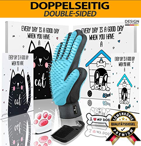 LÖWENKÖNIG® Innovativer 3in1 Haustier Bürstenhandschuh I Fellpflegehandschuh I Katzenbürste I Enthaarungs-Bürste Fellbürste für Hunde-Katzenhaare I Katzen-Zubehör I