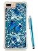 iPhone 8 Plus Case Glitter,CAIYUNL Liquid Sparkle Bling Luxury Clear Cute Phone Cases Slim Cover TPU Girls Kid Men Shockproof for Apple iPhone 7 Plus/iPhone 6S Plus/iPhone 6 Plus&Stylus-Blue Butterfly