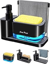 2-in-1 Kitchen Soap Dispenser, Pump Dispenser and Sink Organiser with Non-Slip Tray, Holder for Cloths, Sponge Holder and Detergent Dispenser, Ideal for Washing Hands and Dishwashing