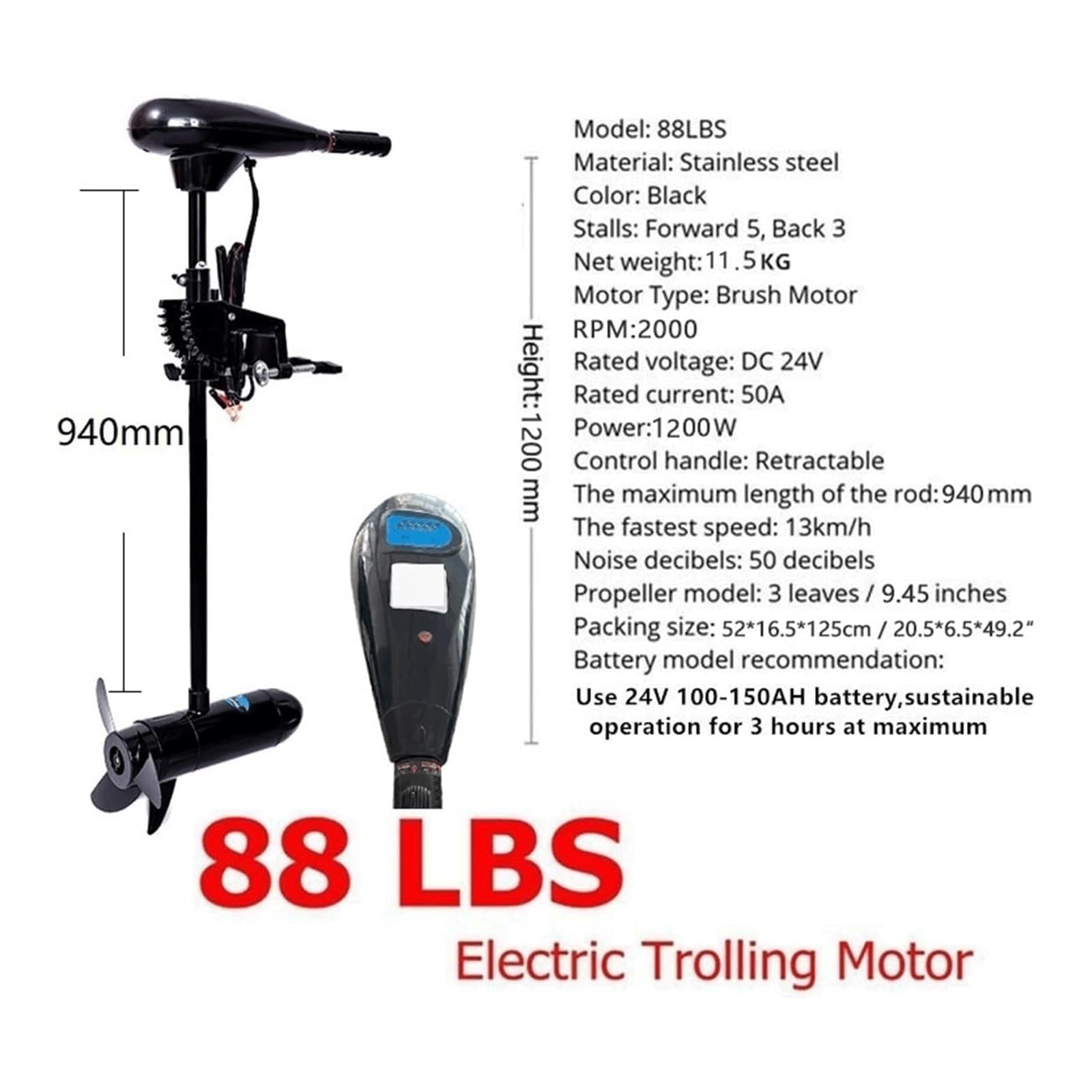 EYPKPL 13 km/h Motori a Barca da traina 24v 1200 w Motore Elettrico per Barca fuoribordo Motore di Pesca elettrica di Acqua salata