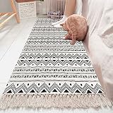 SHACOS Alfombra Salón Habitación de Algodón con Borlas 60x90cm Alfombra Bohemia Etnica Pequeña Alfombra Pasillo Decorativa Tejida Geométrica Pare Sala, Dormitorio, Baño, Cocina
