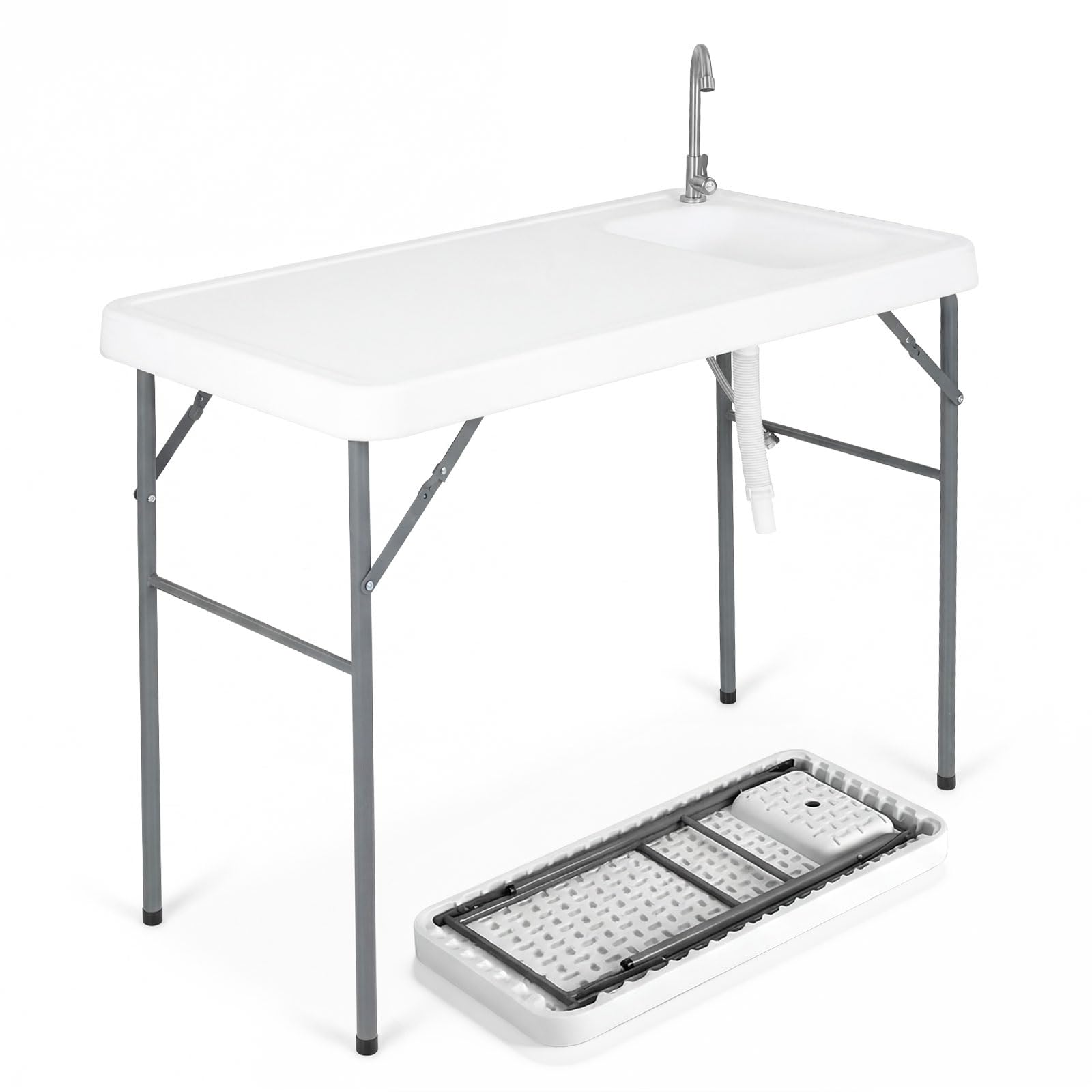 COSTWAY Table de Pêche Pliante avec Évier et Structure Métallique