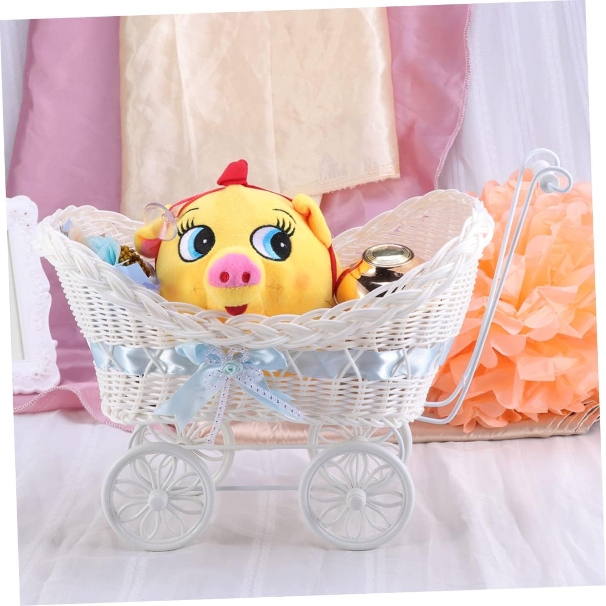 Cabilock 1pc Rattan Trolley Ornaments Knitted Flower Basket for Stroller Basket Shower Decor for Home Decor