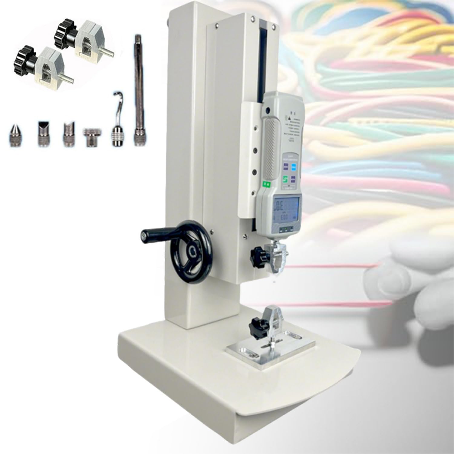 GLBMXDD Hand Crank Vertical Tensile Test Bench Stroke 0-220mm, Tensile Compression Testing Machine,With 5 Clamps, For Laboratory,hardware accessories Tension Testing 500N