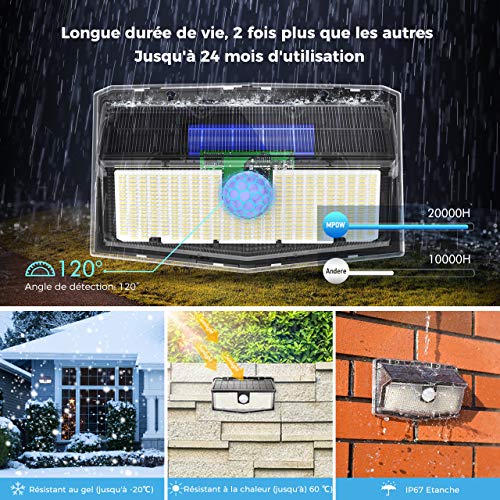 LITOM 120 LED Solar Motion Lights Outdoor, 3 Optional Modes Wireless with 270°Wide Angle, IP67 Waterproof, Portable Solar Powered Security Lights for Front Door, Yard, Garage, Deck, Fence-2 Pack