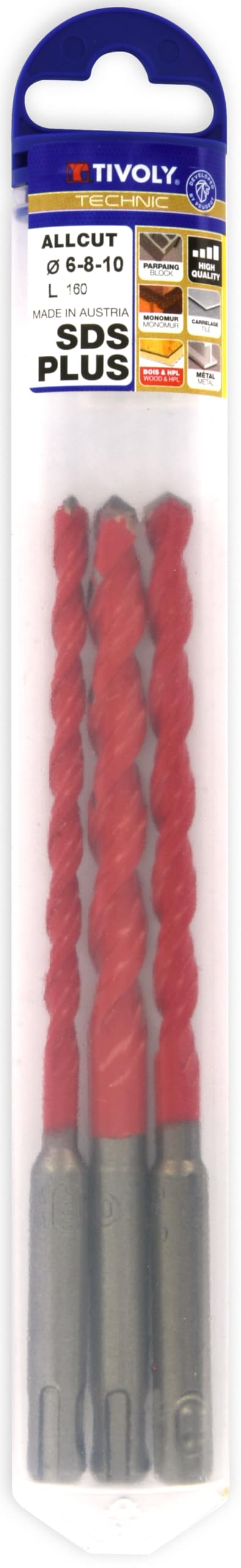 TIVOLY – Juego de brocas 2 en 1 para hormigón/azulejos de alto rendimiento Ø6-8-10 mm – Taladrado de azulejos, loza, hormigón vibratorio y piedra – Cola SDS+ para taladro