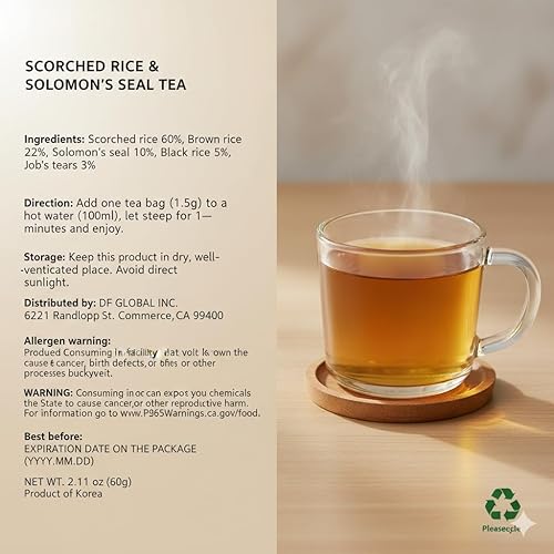 Miniatura 9 de Damtuh Té de arroz tostado coreano y sello de Salomón, té de hierbas tradicional, sin cafeína, sin azúcar, sin calorías, 40 bolsas de té (0.05 onzas