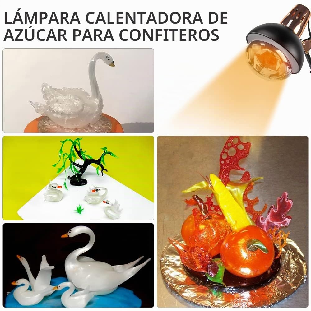 DUEBEL Lámpara de Calor para Alimentos, Calentador de Isomalt y Chocolate para Modelar, Herramienta Profesional para Confiteros, Pasteleros y Chefs (Negro y Oro Rosa)