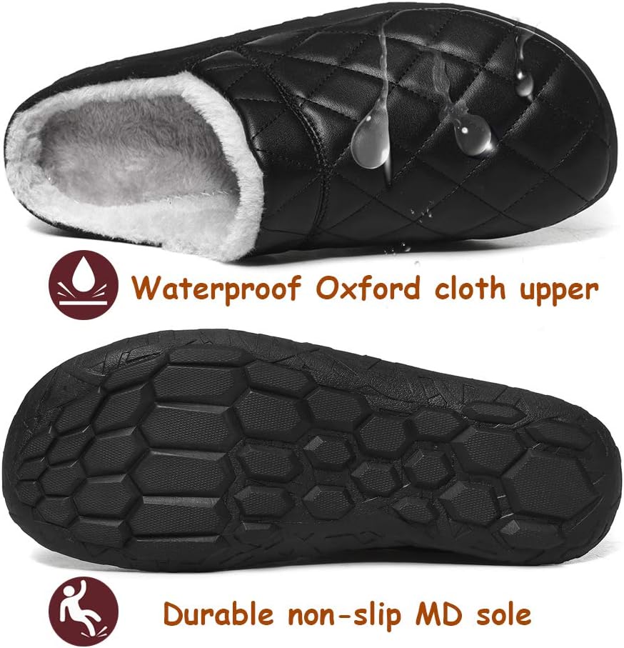 FolHaoth Mens Cozy Slippers Waterproof Oxford Cloth Arch Support House slippers Soft Warm Non-slip Indoor Outdoor Shoes 10 Publack image 3 of 5 B08JCN4DPN
