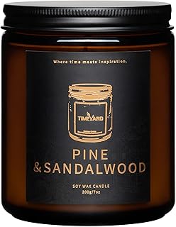 TIMEYARD Scented Candle Gift for Men Pine and Sandalwood Mens Candle, Modern Jar Candle for Home, Calm and Relax Scented Soy Candles with 1 Cotton Wick, 45H Burn Time, 7oz