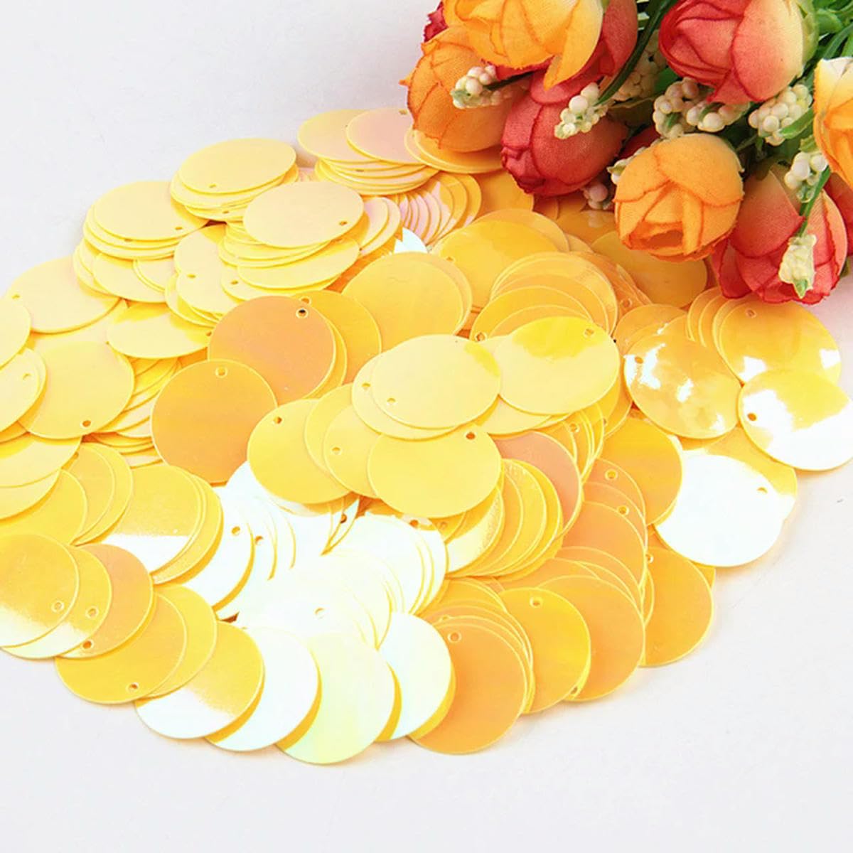 Lentejuelas Bordadas，Lentejuelas Mixtas Lentejuelas Redondas Grandes de 450 g, 10 mm, 15 mm, 20 mm, 25 mm y 30 mm, Accesorios for Manualidades de Costura.(AByellow,15mm450g)
