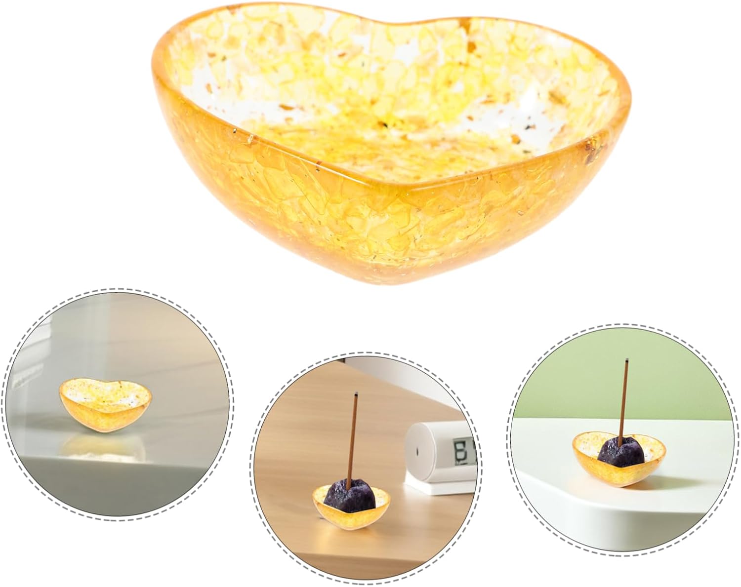 Handmade Crystal Decorative Bowl Resin Craft Heart Shape Candle Cup Ornament Perfect Present for Home Decor Enthusiasts