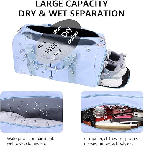 Miniatura 6 de ICEIVY Bolsa de lona para gimnasio, seca y húmeda, separada, bolsa de deporte para entrenamiento, bolsa de yoga con mochila con cordón adicional,