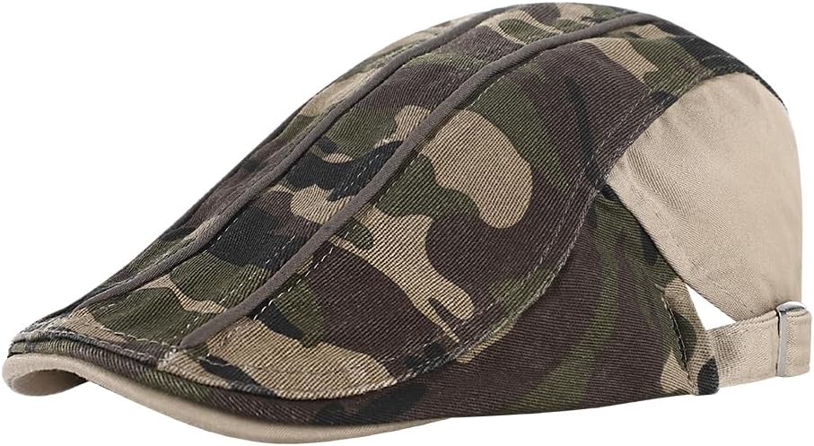 Men Camo Newsboy Cap Cool UV Protection Newsboy Cap Vintage Cotton Berets for Camping Hiking Outdoor Adjustable Sun Hat