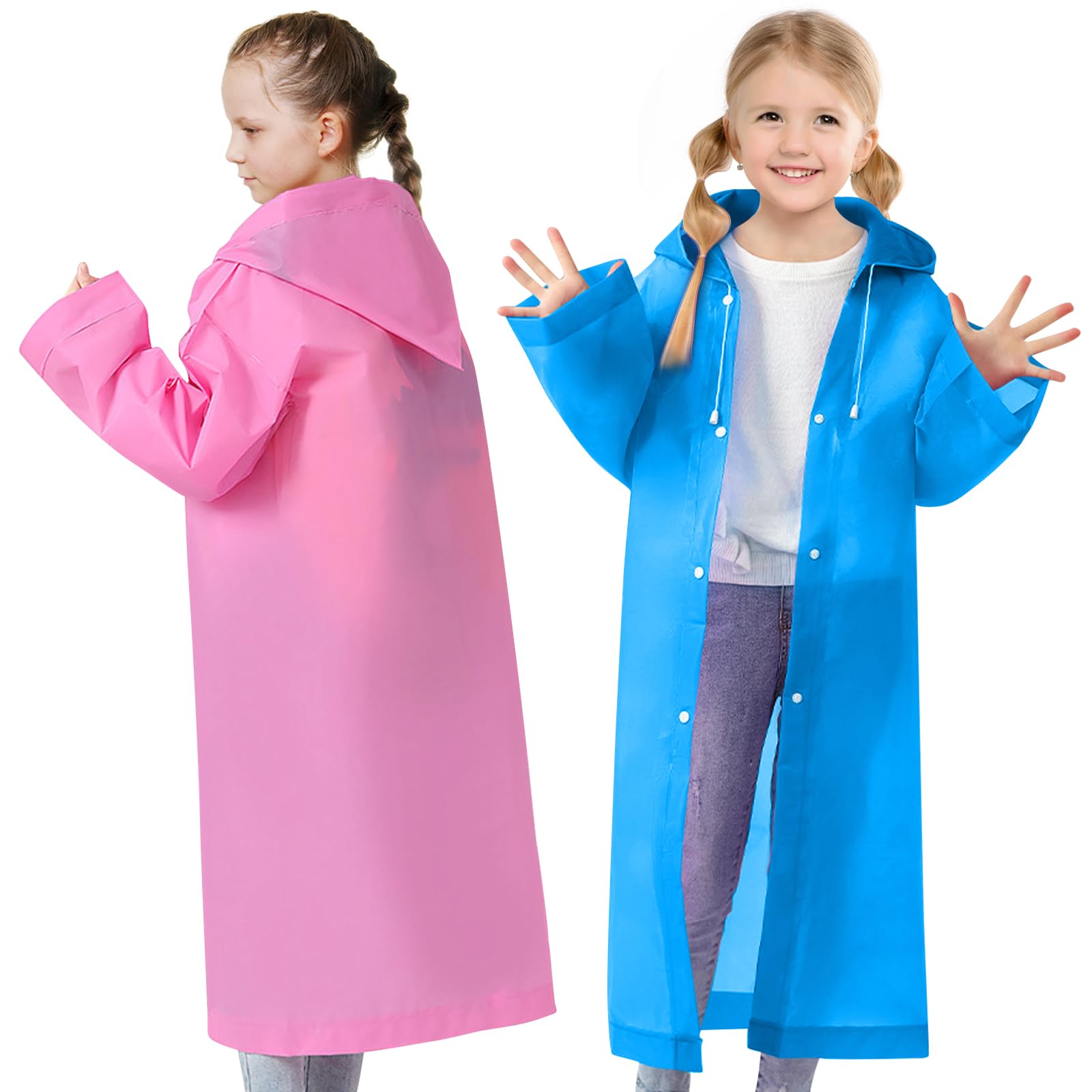 KIPTVO 2PCS Rain Poncho Kids, Rain Ponchos Family Pack, Reusable Rain Poncho for Kids, Portable Raincoat for Kids, Kids Poncho Waterproof, for Travel Outdoor Climbing Cycling Hiking Camping