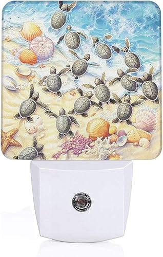 NDZHZEO Luz nocturna de tortuga marina enchufable decorativa de pared con sensor automático inteligente de atardecer a amanecer, lámpara de noche