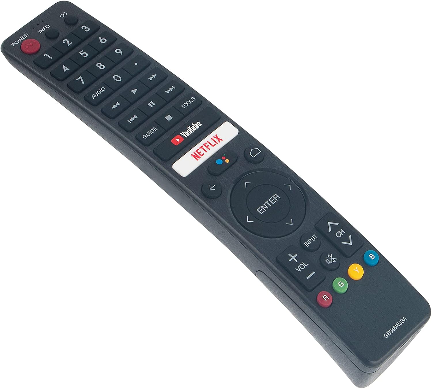 Davant view of the ALLIMITY GB346WJSA remote control, showing all buttons and their labels.