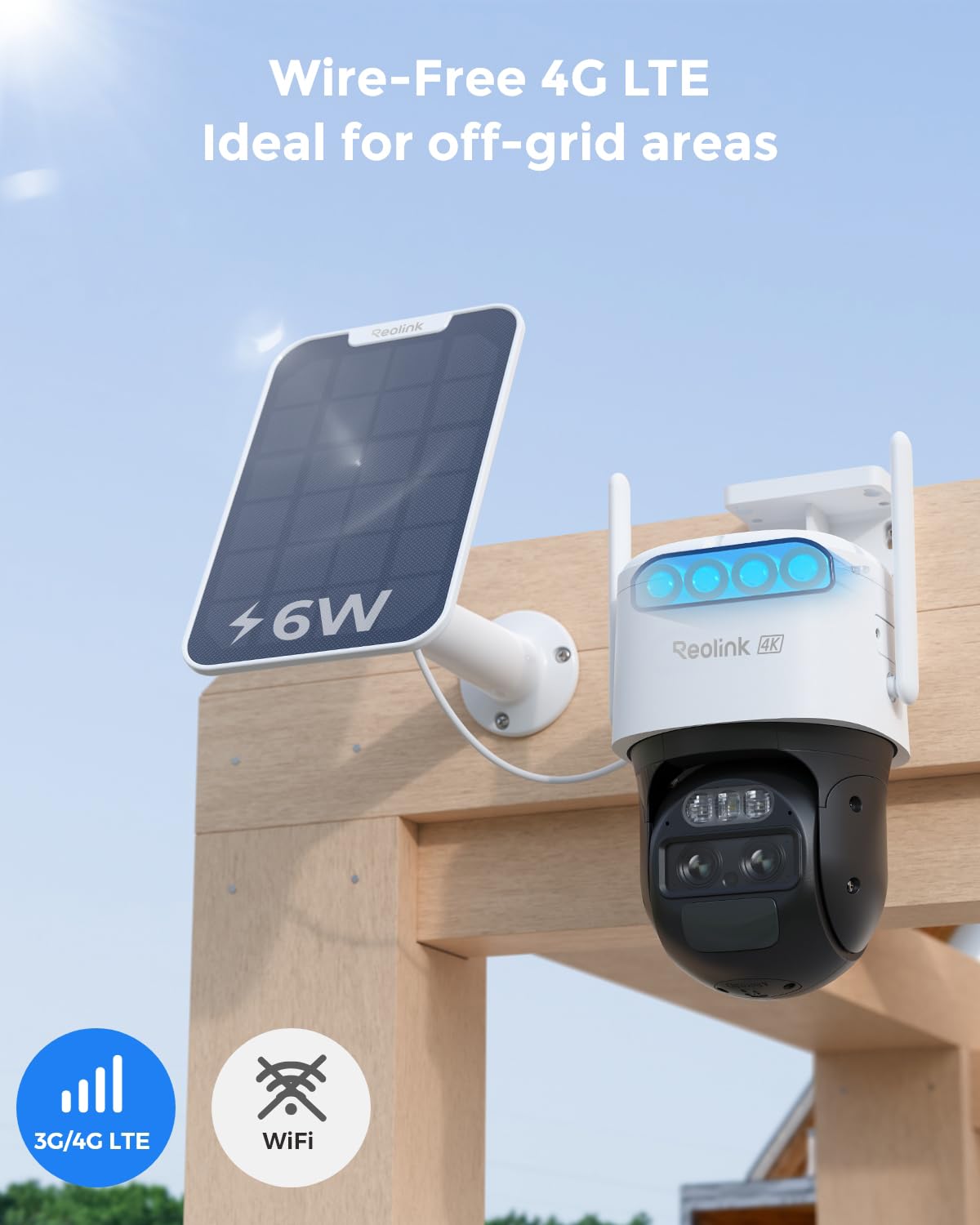 Reolink 3G/4G Słoneczna kamera do monitoringu z automatycznym śledzeniem-zoomem, 360° PTZ Bezprzewodowa kamera bezpieczeństwa z gniazdem karty SIM, 4K 8MP HD, TrackMix LTE + Panel Słoneczny