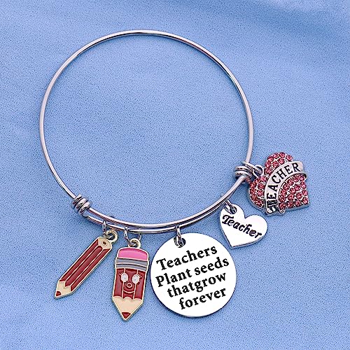 Coagurmes Teacher Appreciation Bangle Gifts For Women,Thank You Silver Pendant Bracelet Expendable Dangle Bangle Set For Women Teacher Birthday Teacher's Day Silver Jewelry (BANGLE SET) by Coagurmes - Used condition - Image 3
