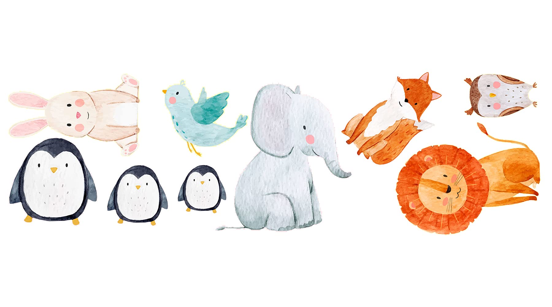 Crearreda CR-11219 Watercolor Animals Wall Decal, Grey, 9 Piece