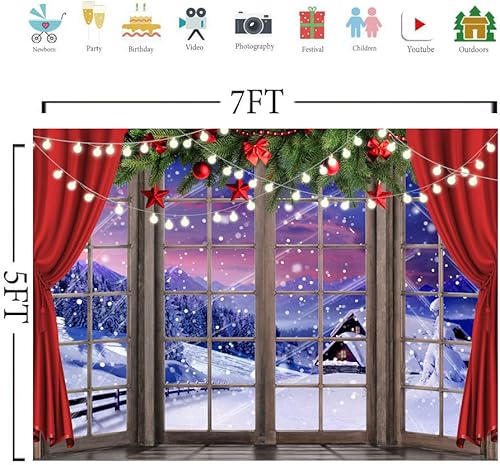Miniatura 3 de LYCGS Telón de fondo de Navidad de 7 x 5 pies para fotografía de ventana de Navidad, telón de fondo de invierno de ensueño del país de las