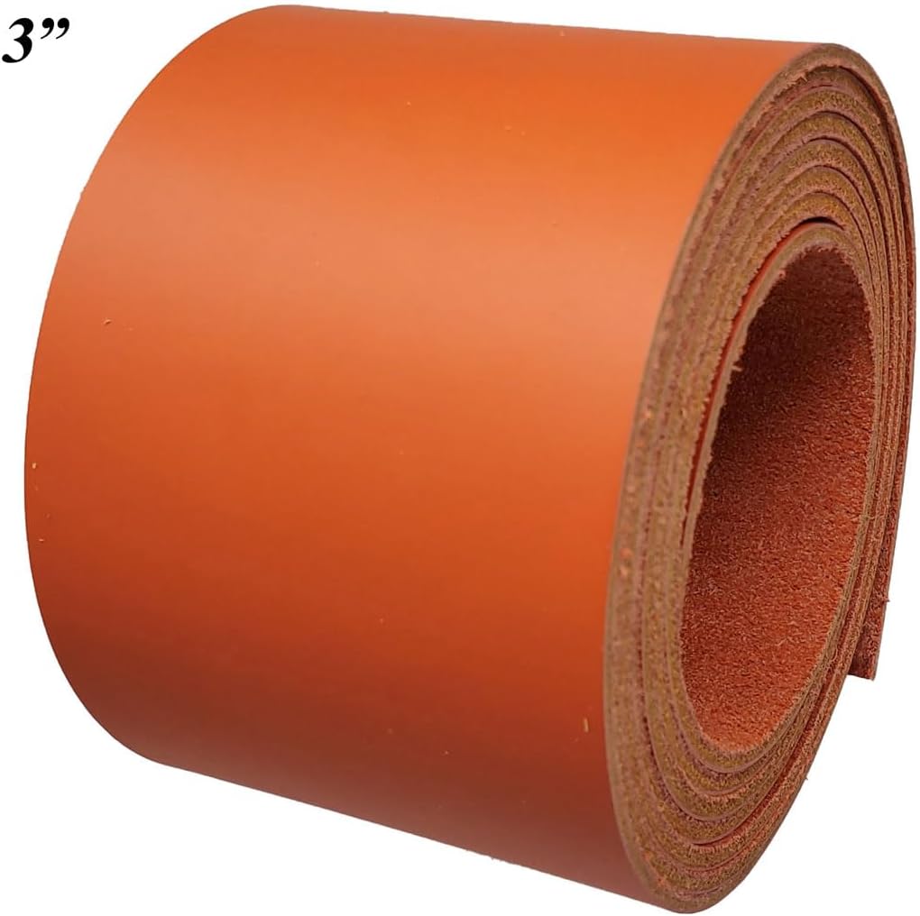 1.25 Inch Wide Orange Leather Strips - Latigo Leather Straps up to 96 Inch Long – 6-7 oz. (2.4 – 2.8 mm) Latigo Leather Strips by Pitka Leather (1.25" x 84")