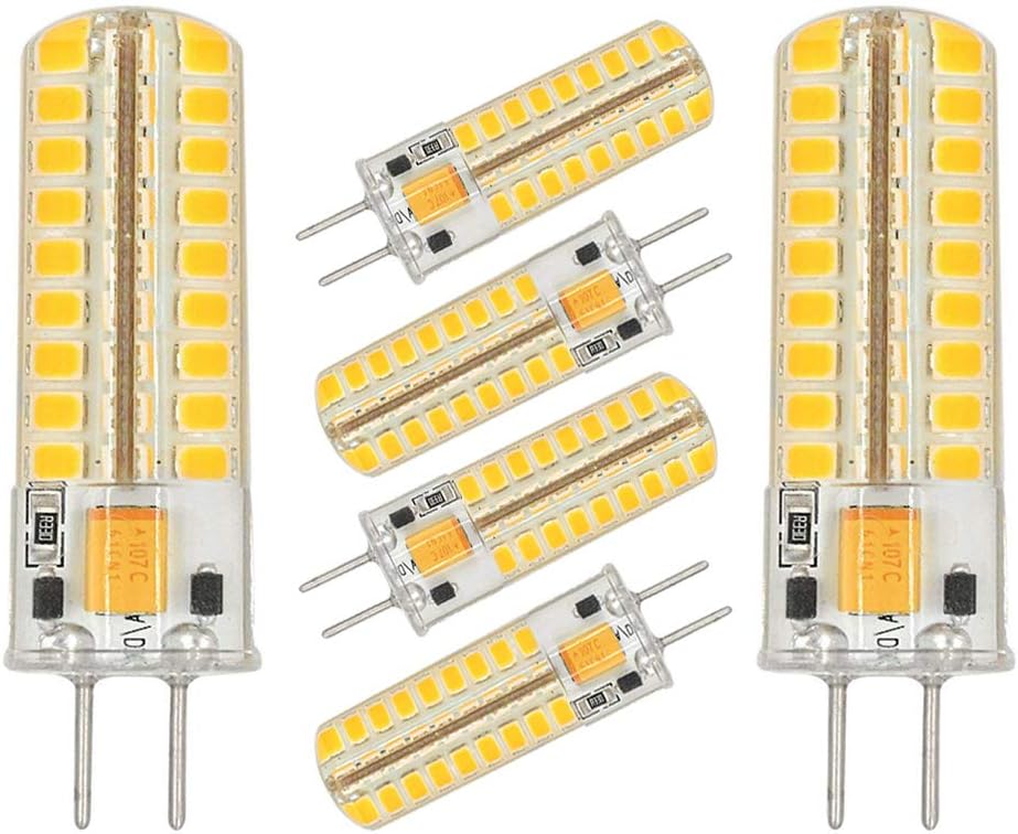 GY6.35 G6.35 LED Light Bulb Dimmable,GY6.35 Bi-pin Base 5W AC/DC 12V Warm White 2700K-3000K G6.35/GY6.35 Base T4 JC Type LED Halogen Incandescent 50W Replacement Bulbs（6-Pack)