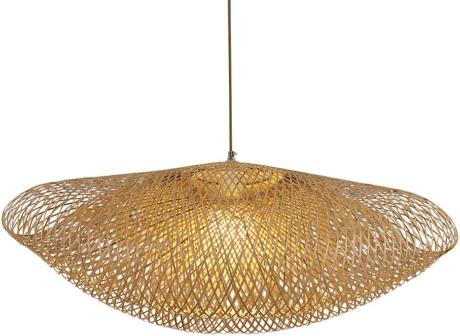RCIDOS Pastoral Style Bamboo Chandeliers Natural Bamboo Boho Pendant Lighting Tropical Irregular Hollow Hanging Lamp Beige Wicker Finish Suspension Light for Kitchen Island Coffee Bar Bedside