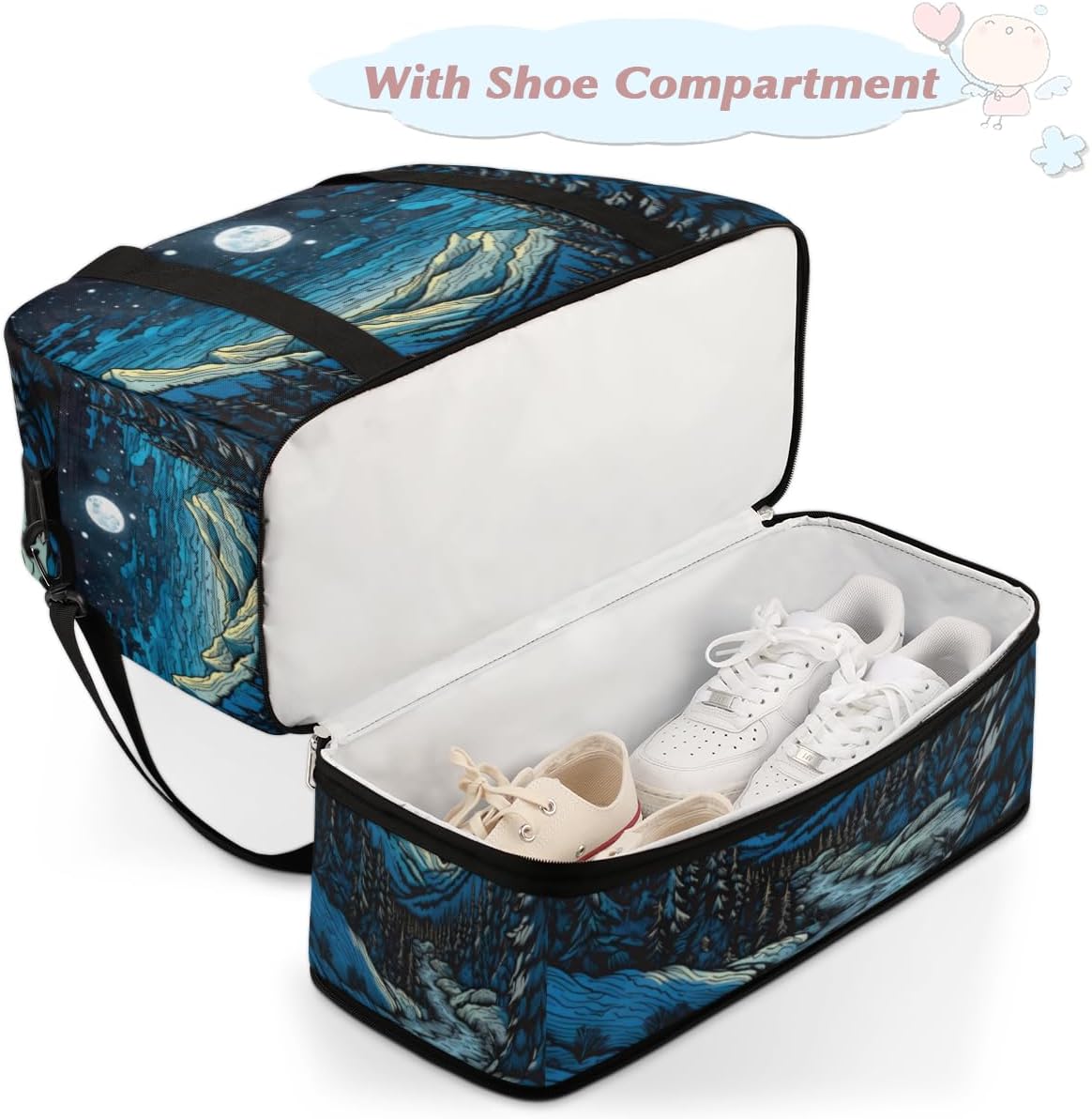 QsirBC Plants Forest Gym Bag for Women Duffle Tote with Shoes Compartment Men Weekender Duffel for Dance Travel Sports Swimming Overnight