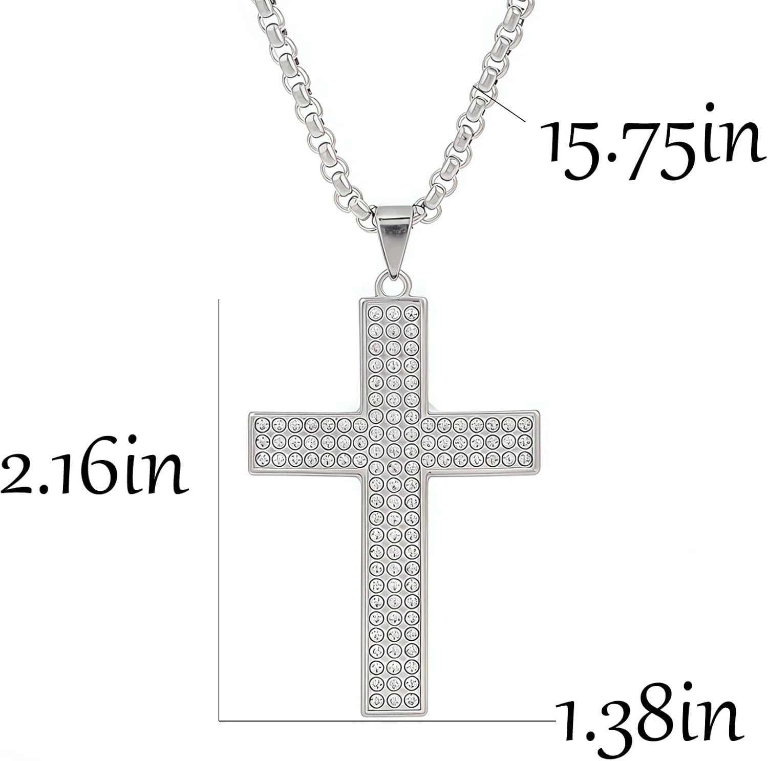 Cross Necklace for Men Women Silver Hip-Hop Statement Stainless Steel Rope Chian Cubic Zirconia Cross Pendant Necklace Christmas Party Jewelry Gifts - Image 3