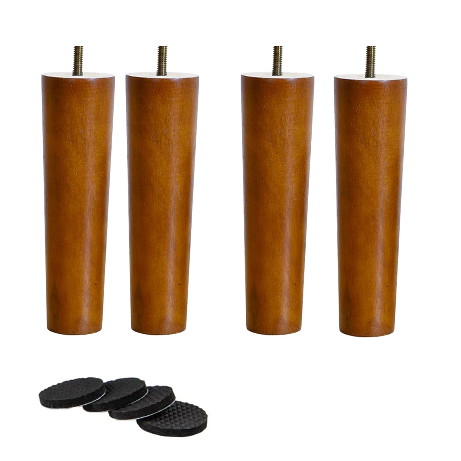 Set di 4 Gambe per Mobili In Legno Massello,Bullone M8 Colore Noce Gambe Per Divano Piedini di Ricambio,per Armadio,Sedia,Comò,Letto,Tavolino Accessori Hardware per Mobili (25cm)