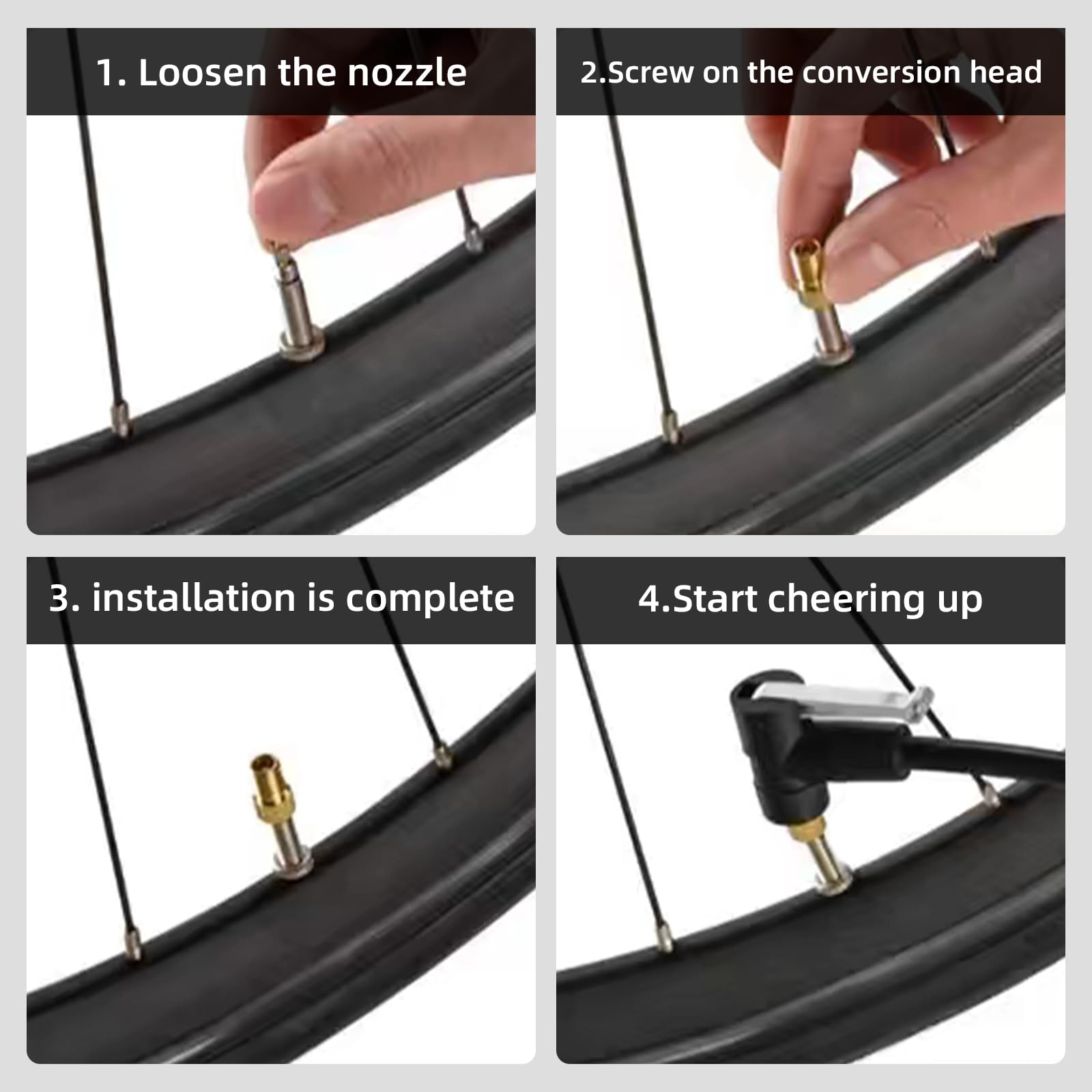 Set 6 Adattatori Valvola Bicicletta - Convertitore Da SV/DV A Valvola Auto, Ottone, Con Tappi - Foto 5