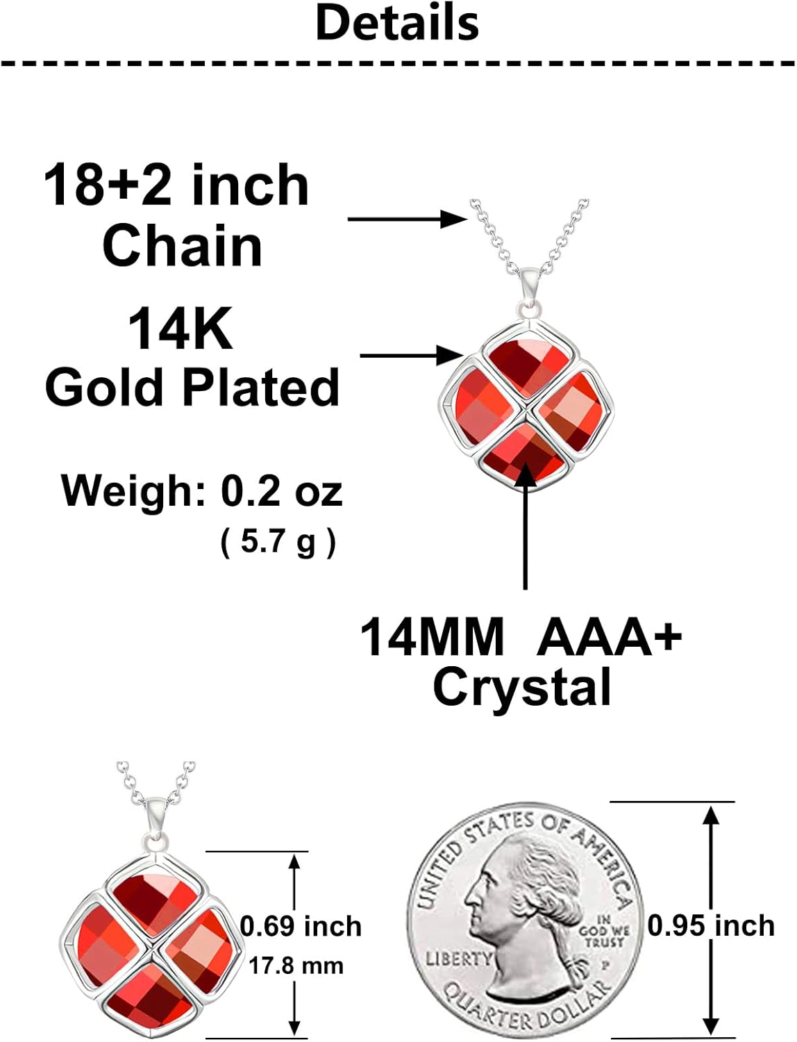 14MM Crystal Pendant Necklace for Women 14K Glod Plated Jewelry - Image 2