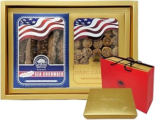 DABC OAK LAND 8OZ Alaska Red Sea Cucumber Nutritional and Health Food - 8OZ Japanese Dried Scallops Conpoy 100% Natural Sun, Dried Scallops + Red Sea Cucumber Gift Box Set