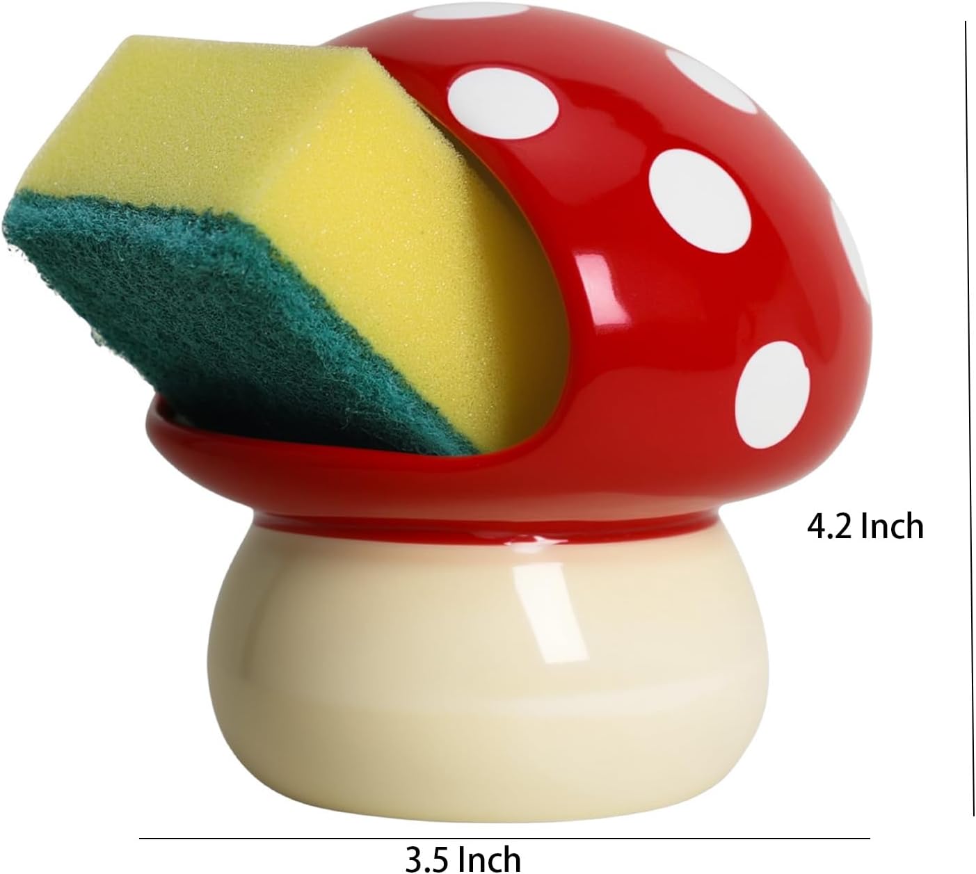 Ceramic Mini Mushroom Shape Sponge Holder for Kitchen Sink, Compact Sink Caddy Organizer, Scouring Pad and Dish Sponge Holder image 2